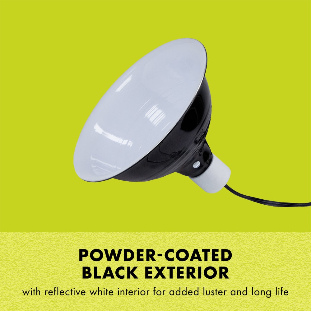 Powder-coated black exterior with reflective white interior for added luster and long life