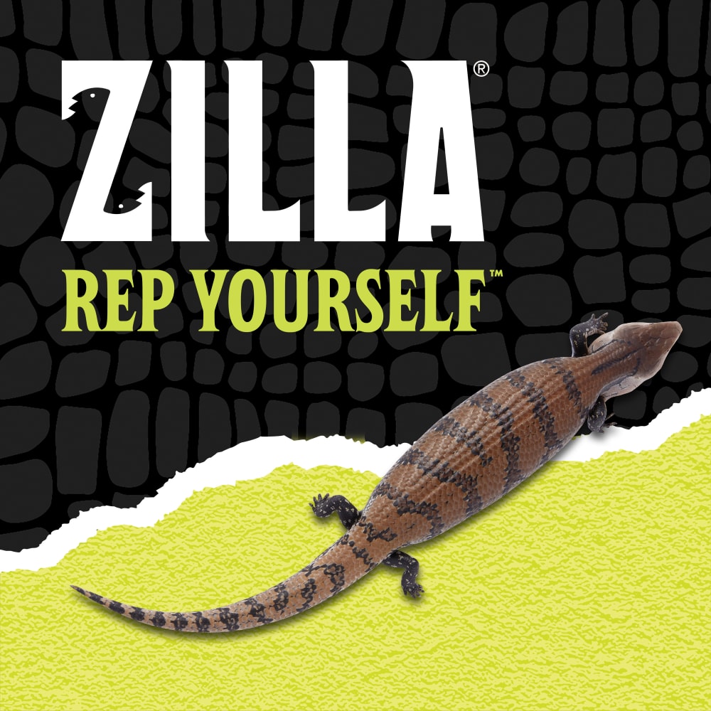Zilla rep yourself with a lizard over black scale background ripped halfway into green