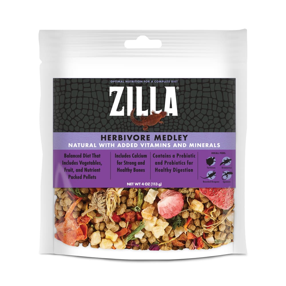 Retail package for Zilla herbivore medley in 4 ounce package